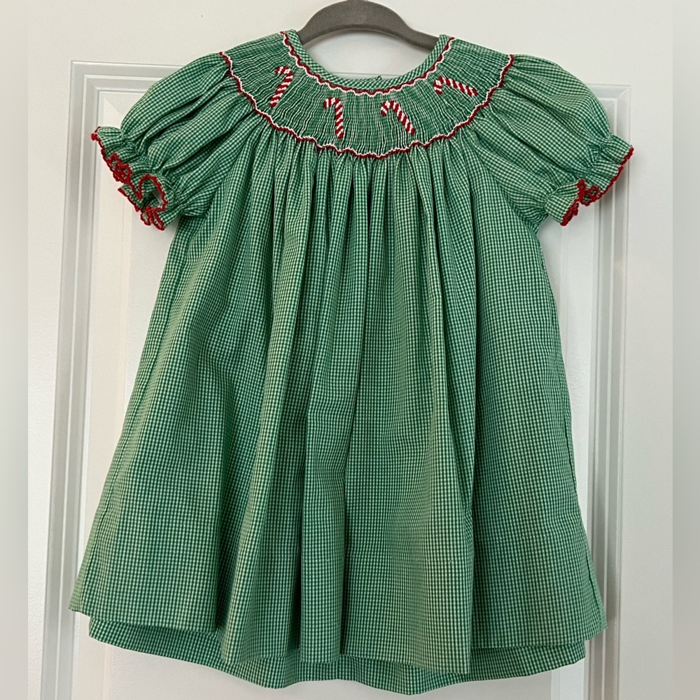 Petit Bebe Smocked Candy Cane Christmas Dress, 9M